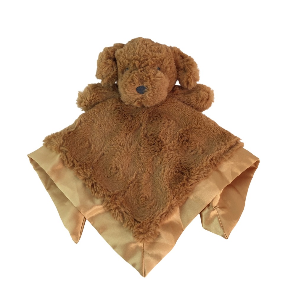 Cloud Island Brown‎ Puppy Dog Security Blanket Lovey Gold Satin Trim Back Swirl